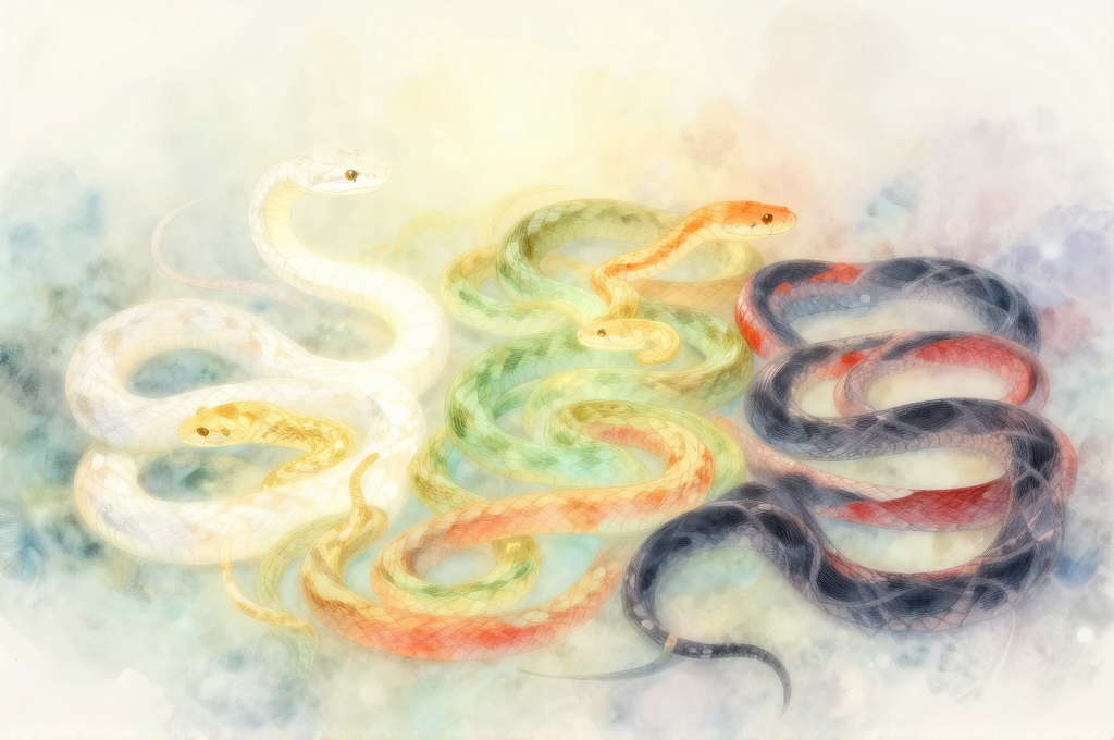 色とりどりの蛇の水彩イラスト