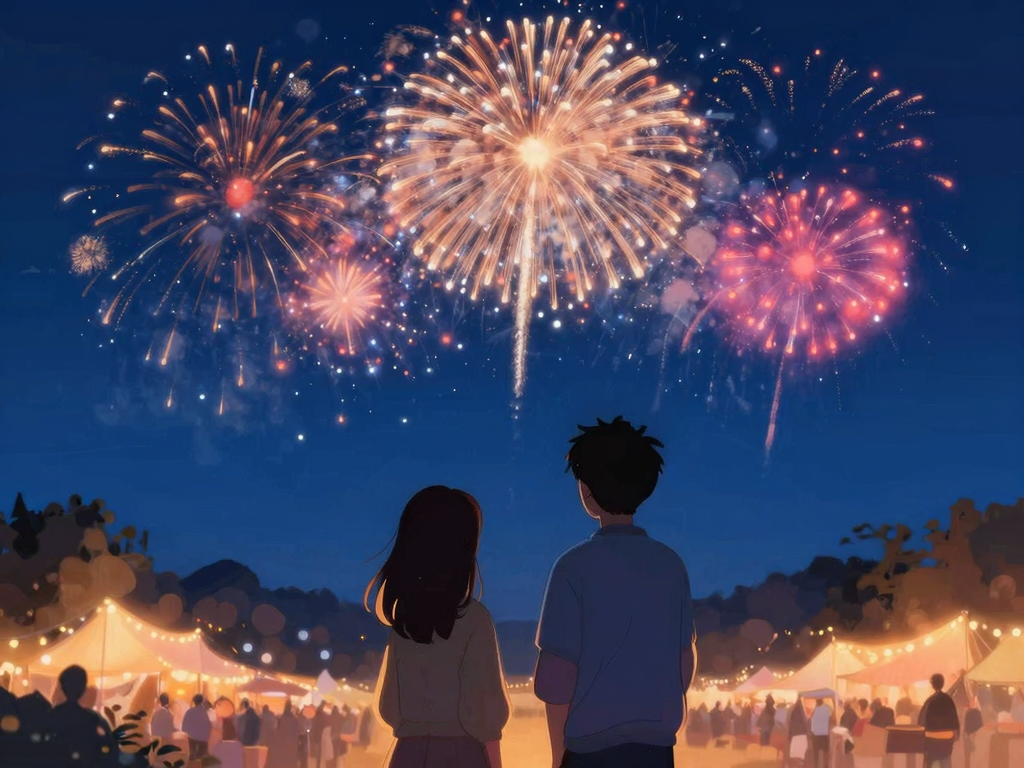 花火と誰かと見上げる夢のイメージ